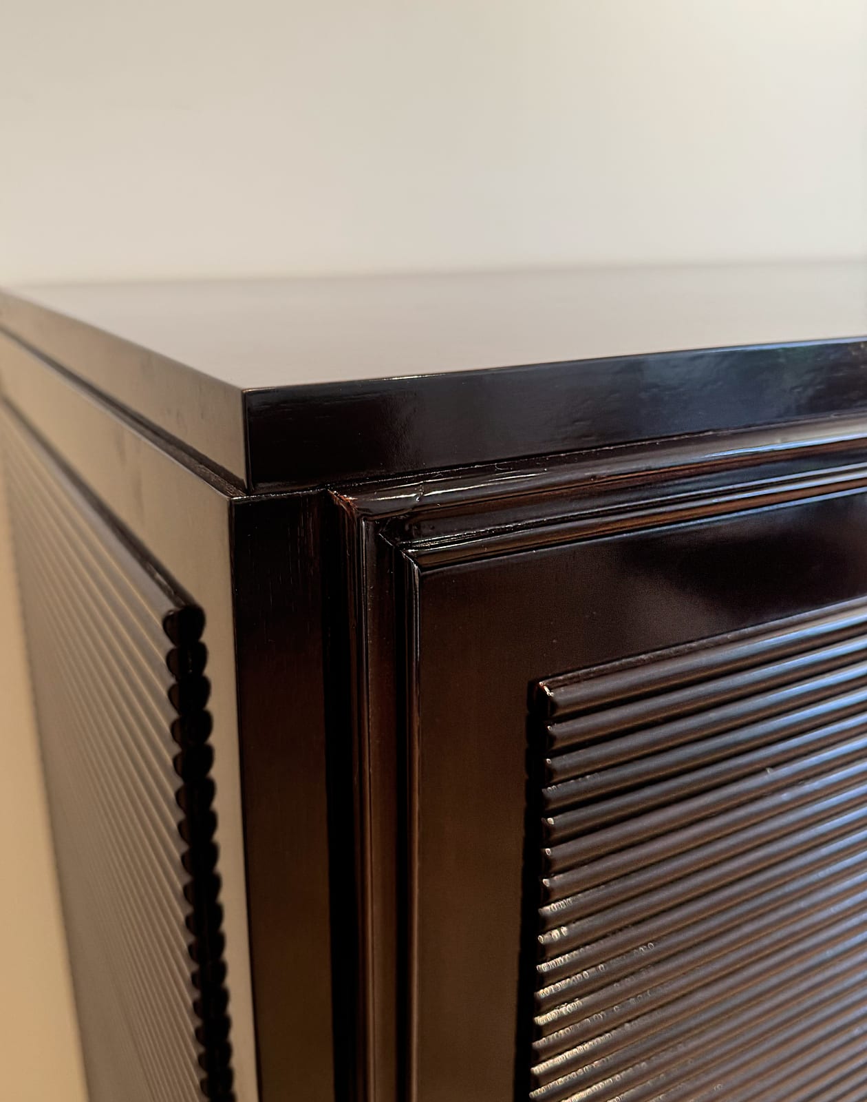 Italian, A Large Reeded Cabinet with Fold Out Desk, Mid century
