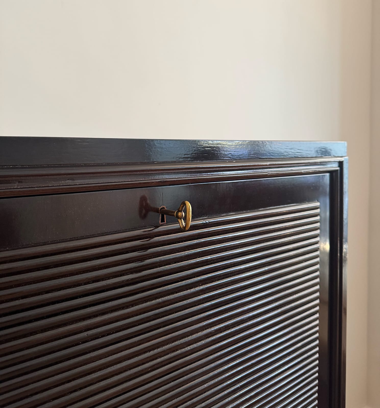 Italian, A Large Reeded Cabinet with Fold Out Desk, Mid century