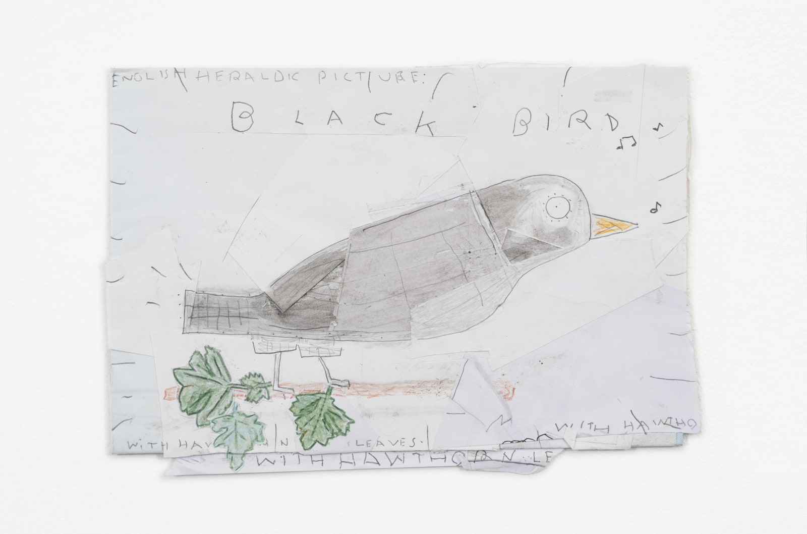 Rose Wylie, Black Bird with Hawthorn Leaves, 2015