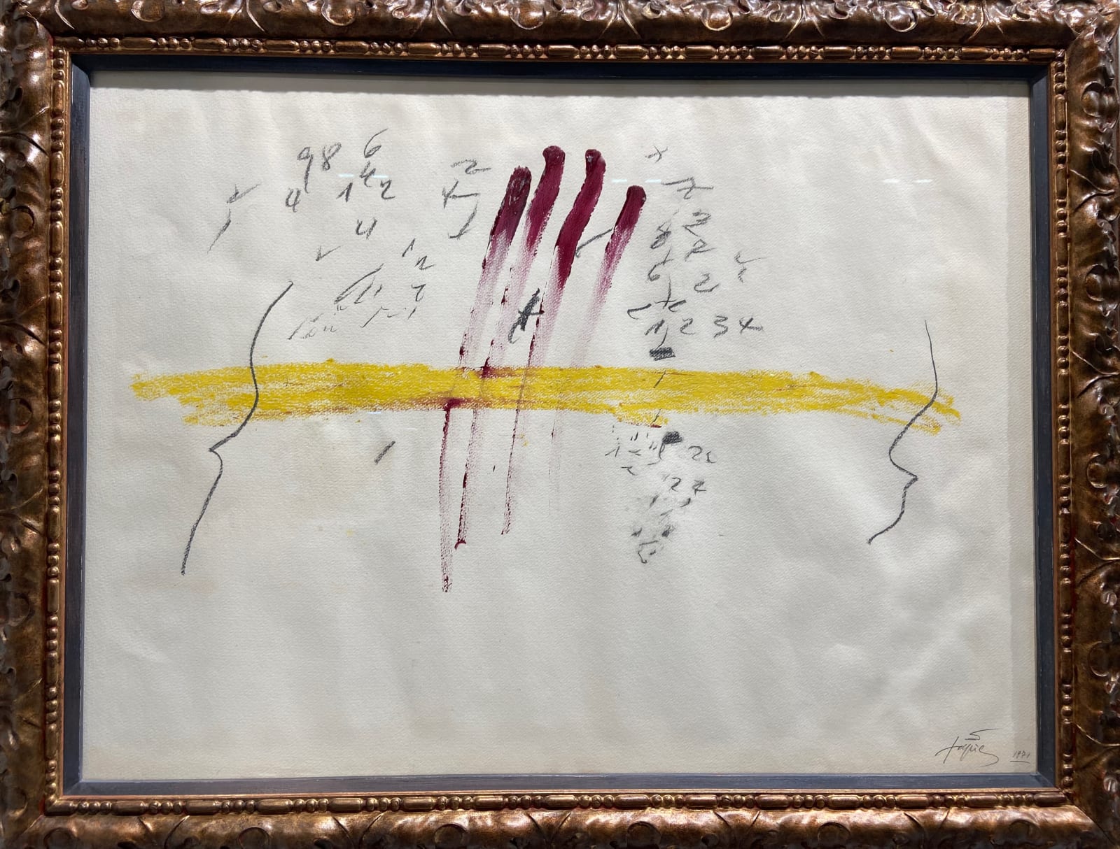 Antoni Tapies Ditades I Franja Groga Available Galeria Cortina. Available at Galeria Cortina.
