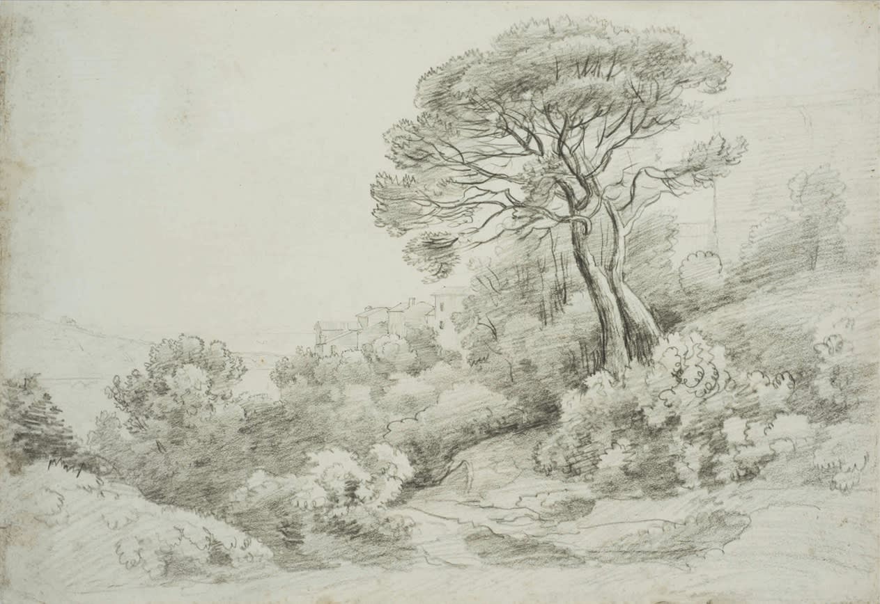 GIOVANNI BATTISTA CAMUCCINI, Villaggio con albero in primo piano, c. 1840