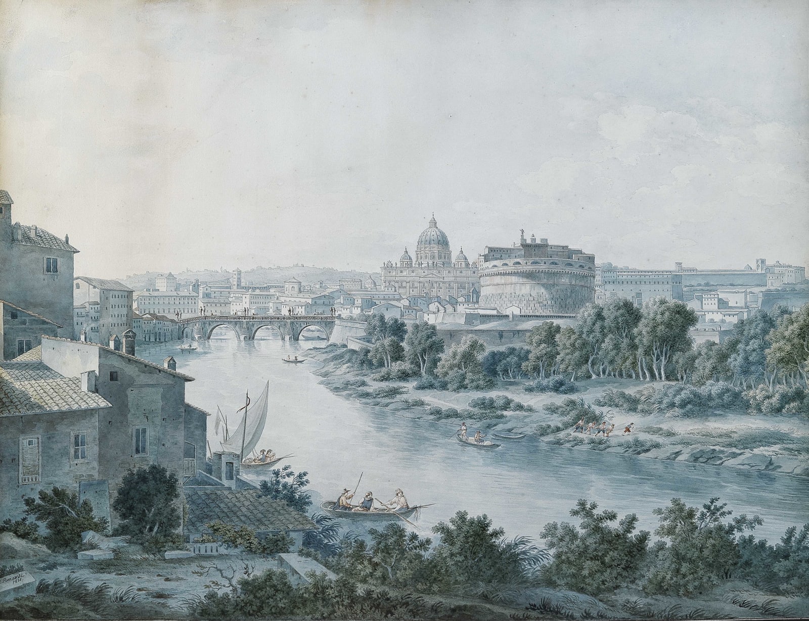 Simone POMARDI, View of the Tiber river with Castel Sant’Angelo and Saint Peter