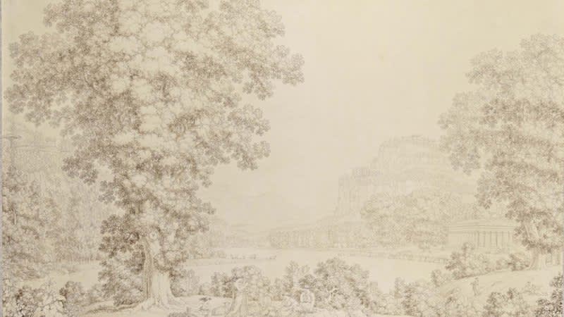 Christoph Heinrich KNIEP, Imaginary view with the temple of Paestum, sheperds and a woman playing the lyre