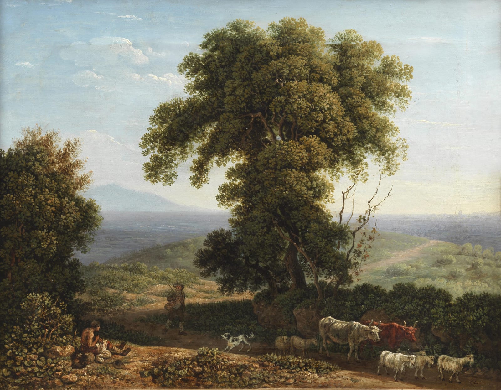 CARLO LABRUZZI, Landscape with large tree and herds. Landscape with road and wayfarers, c. 1780