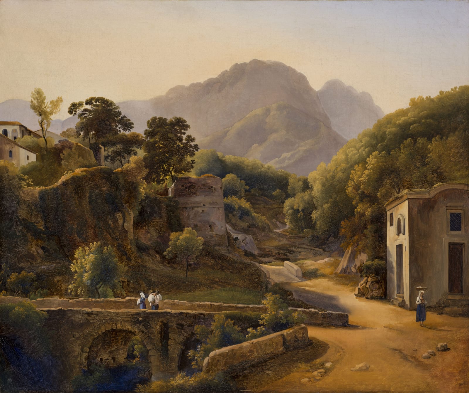 GIOVANNI BATTISTA CAMUCCINI, Paesaggio montano con ruderi e ponte, c. 1840