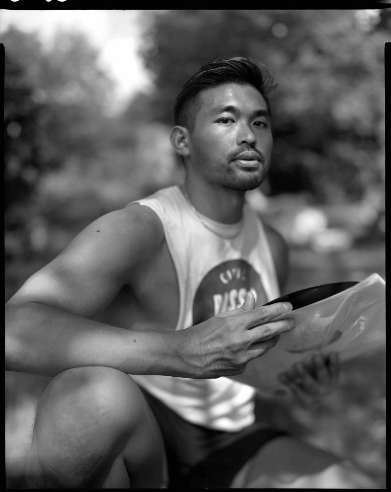 Ian Lewandowski, David with Record, Prospect Park, Brooklyn (for Warren Gluck: 1954-2020), 2020