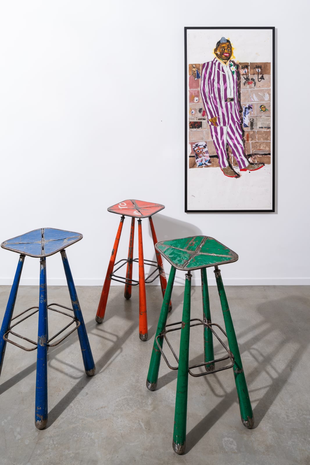 Hamed Ouattara, Large Canonne stool in blue, red and green