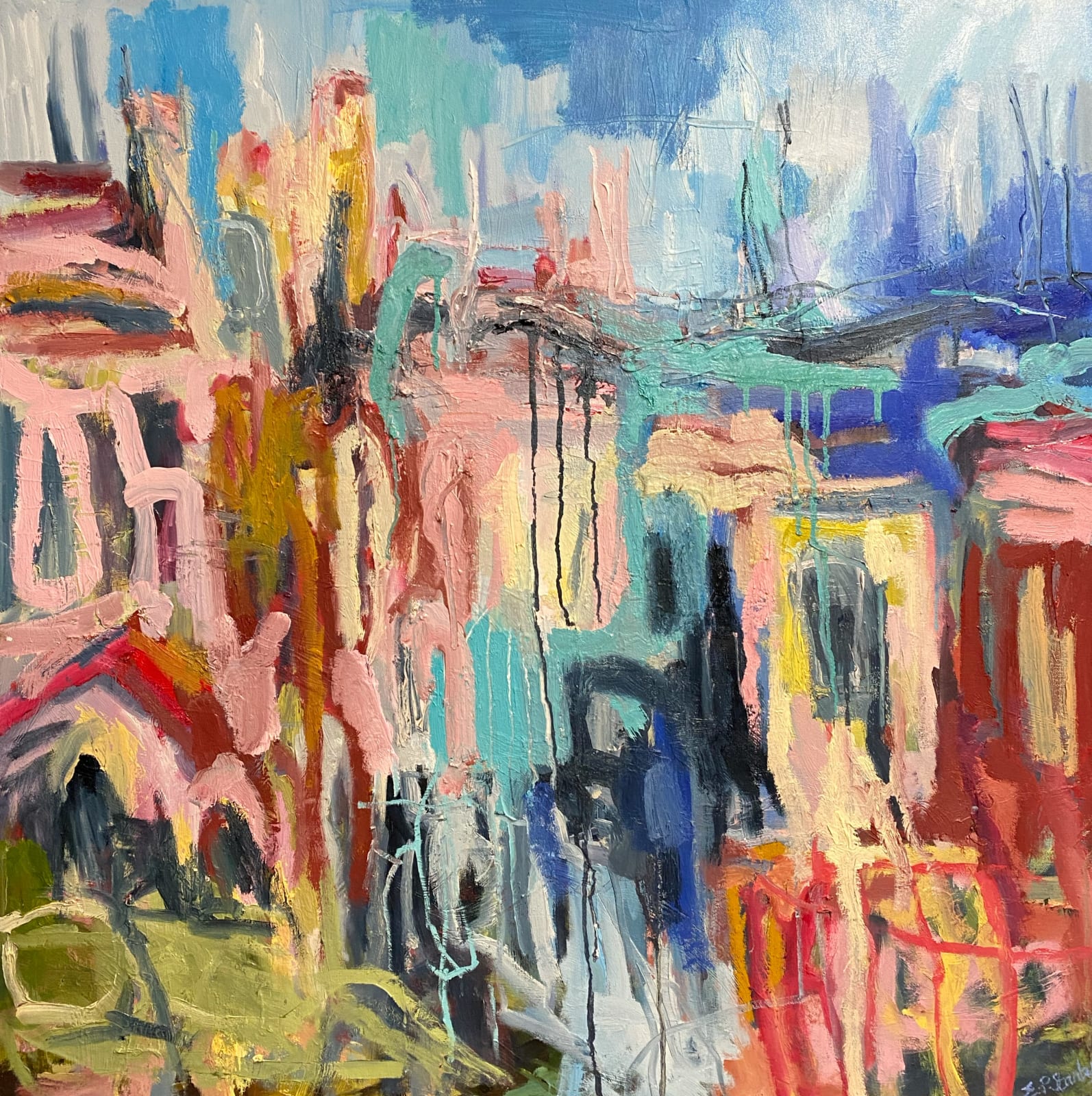 Elaine Preece Stanley, Terrace Houses and Blue Sky, 2021