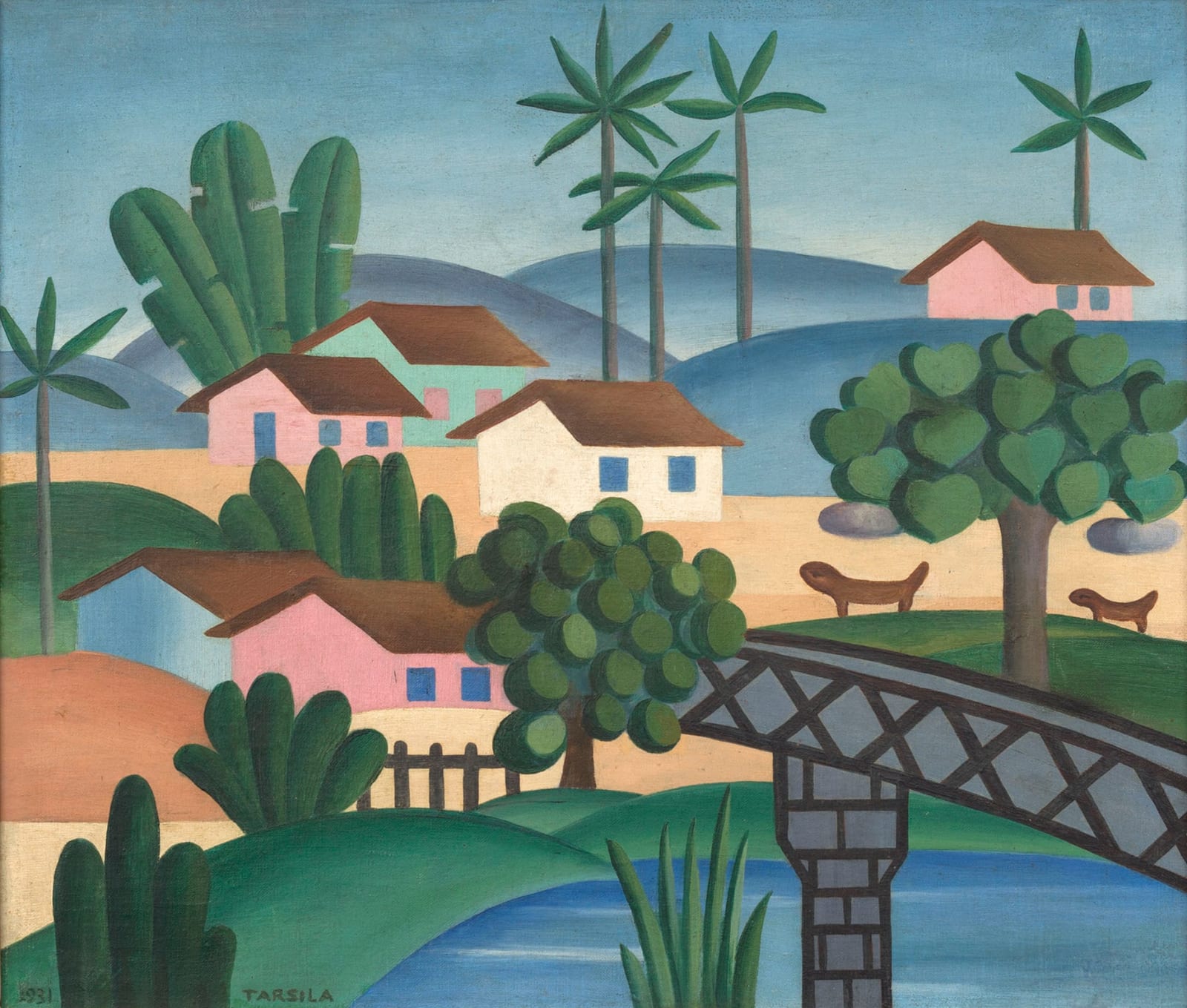Tarsila do Amaral, landscape with bridge, 1931
