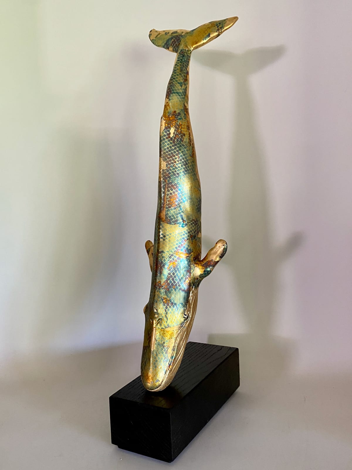 Jennie McCall, Golden Whale on Blackened oak base.