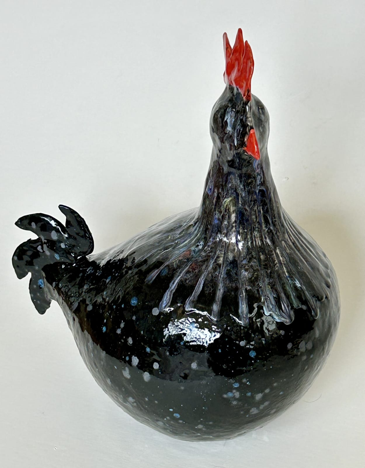 Caroline Grant, Large Black Chicken with blue spots