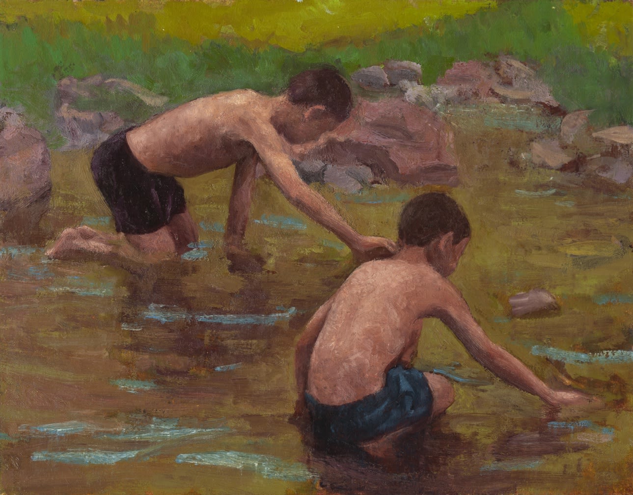 Boys Playing in a Mountain River By Colin Watson