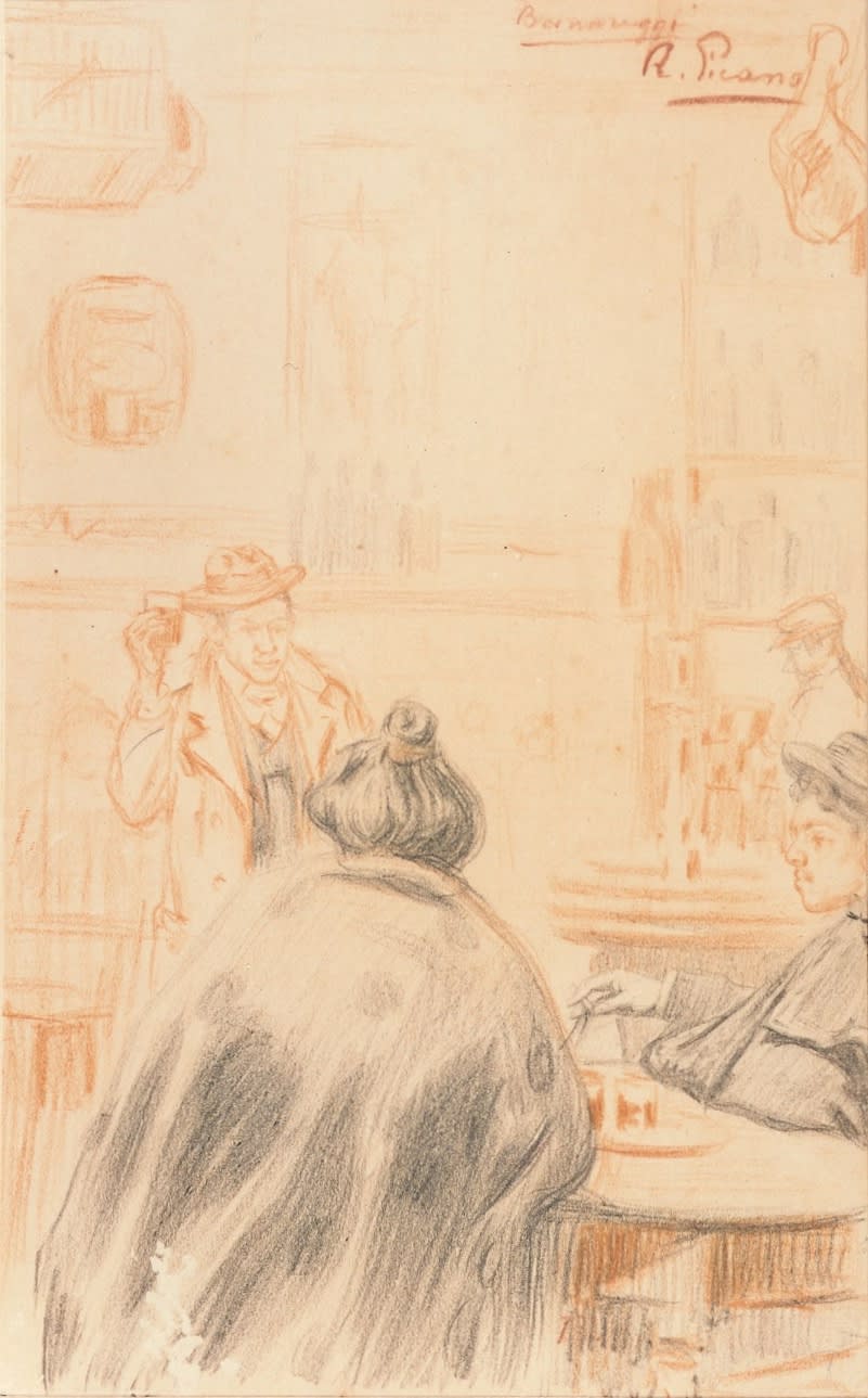 Pablo Picasso, Picasso y Bernareggi en una taberna (from QUADERN DE MADRID), 1897