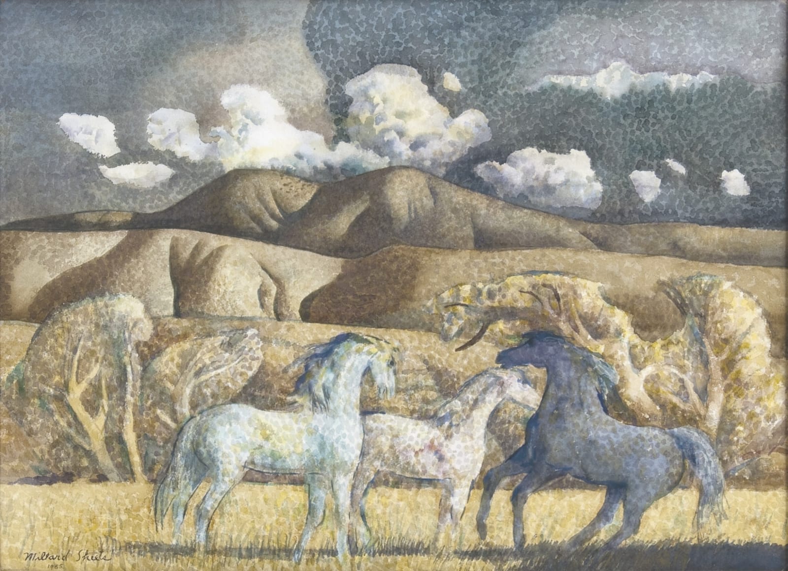 Millard Sheets, Horses in a Landscape, 1955