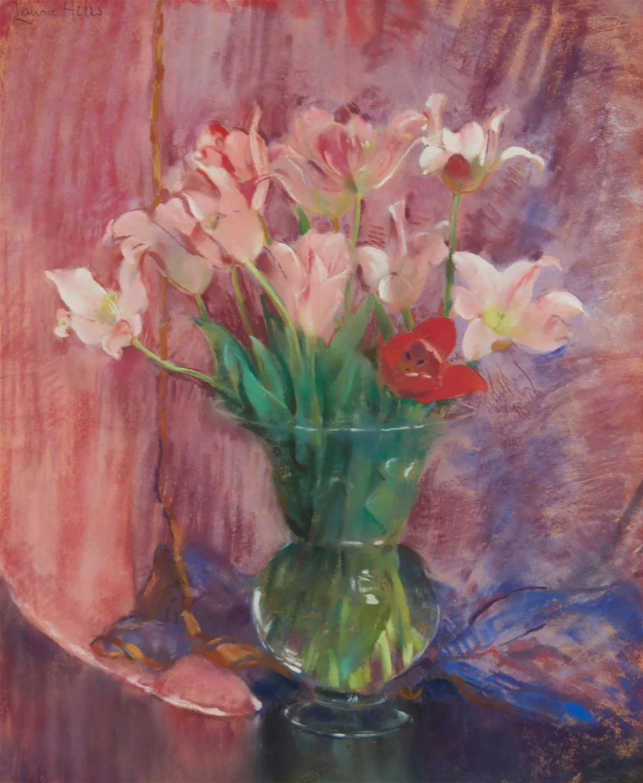 Laura Coombs Hills, Tulips in a Glass Vase, c. 1920