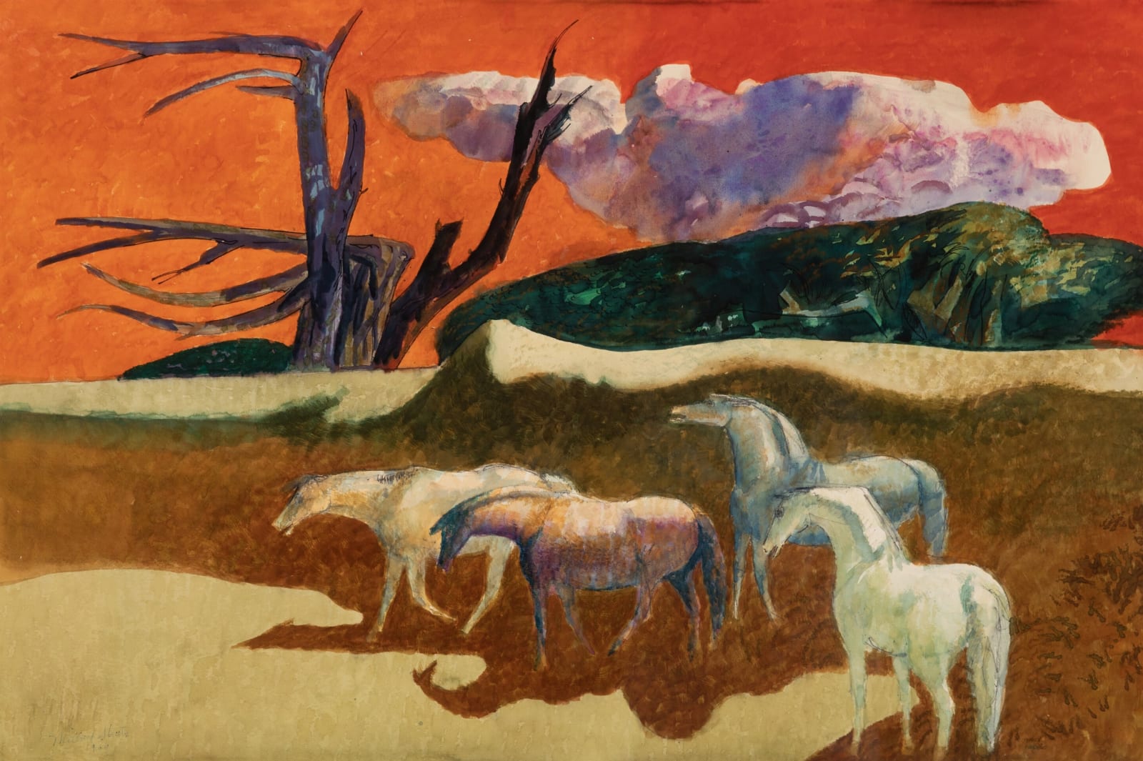 Millard Sheets, Evening Horses, 1964