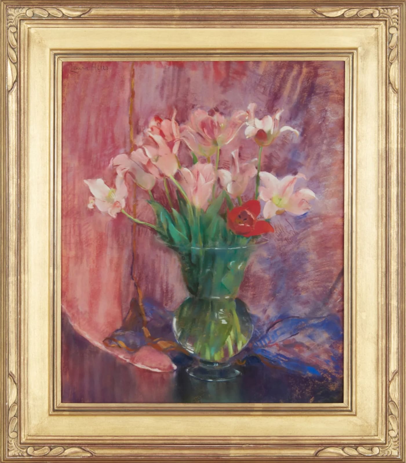 Laura Coombs Hills, Tulips in a Glass Vase, c. 1920
