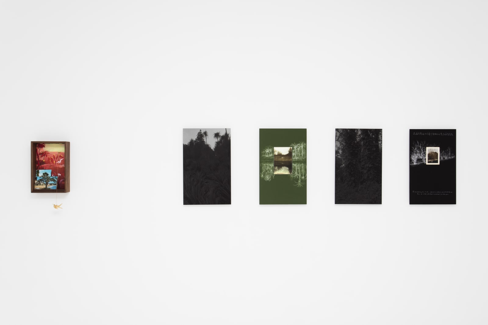 The South, 2016, Chen Dandizi, oil painting on wood, found objects, postcards, ink-jet prints, ink-jet prints 54.5*34*4 cm, wooden box 36*24*8 cm, courtesy of the artist and Hua International.