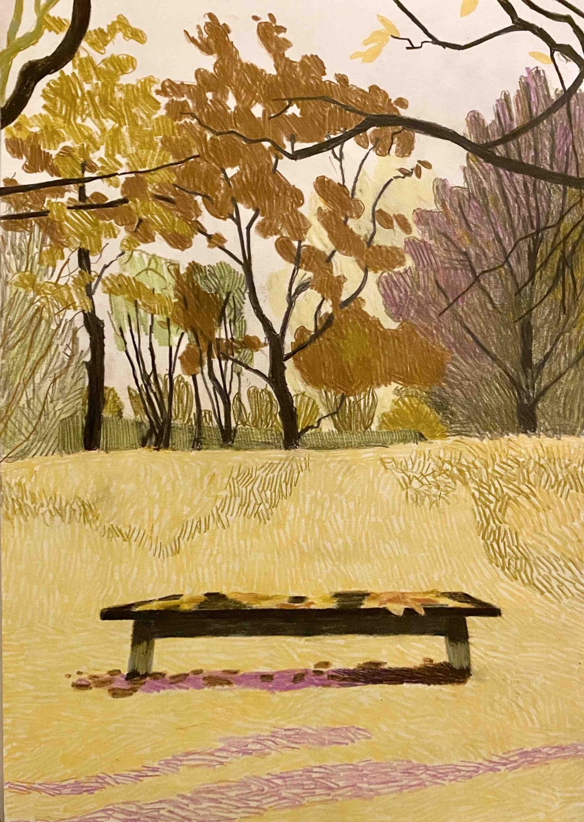Per Adolfsen, Bench in a park in November, 2020
