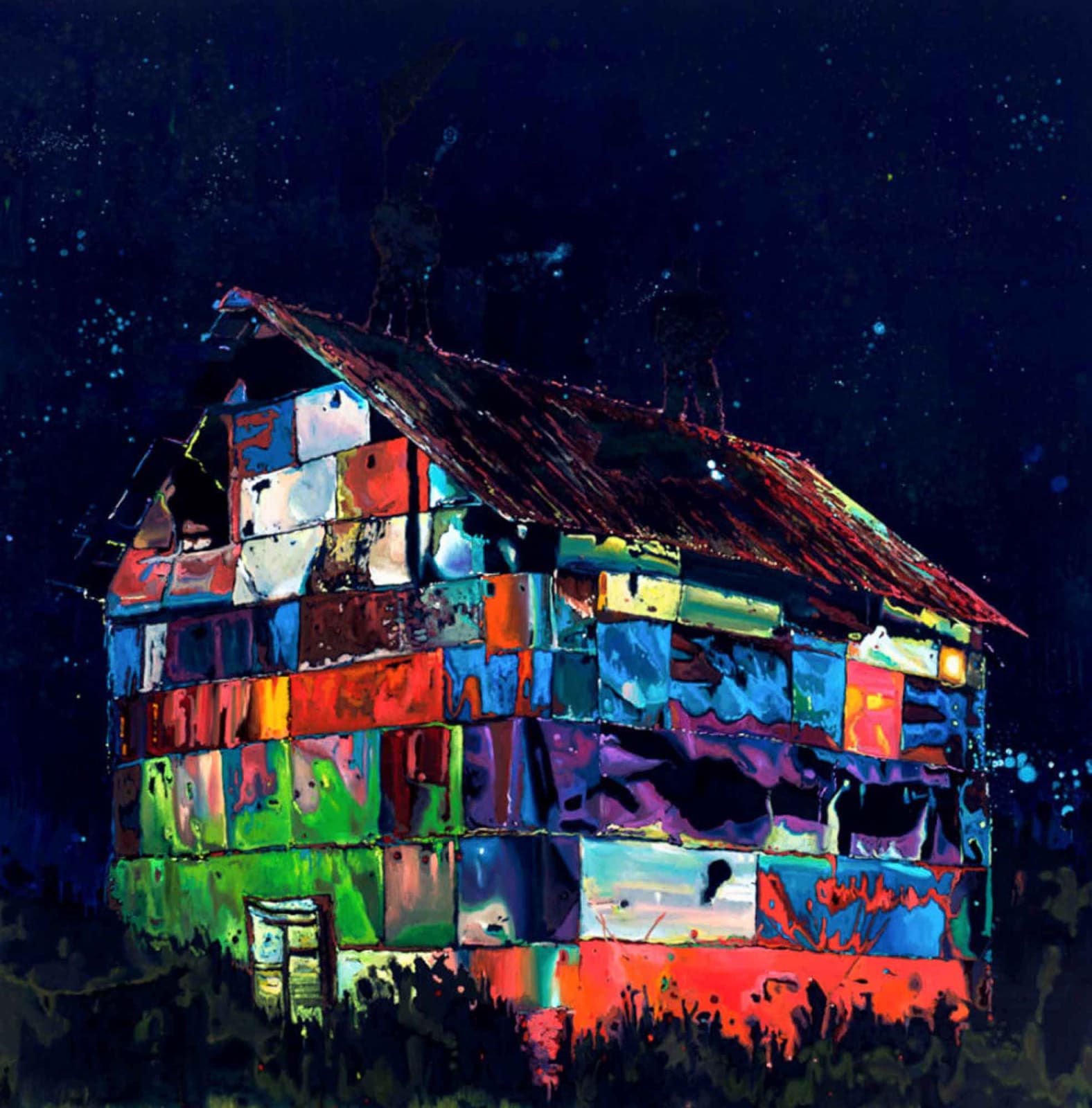 Revolution in The House of Colors, 2011 by Armando Marino – Oil on canvas, 84 x 84 inches – Contemporary artwork featuring bold colors and dynamic composition, displayed at 532 Gallery.