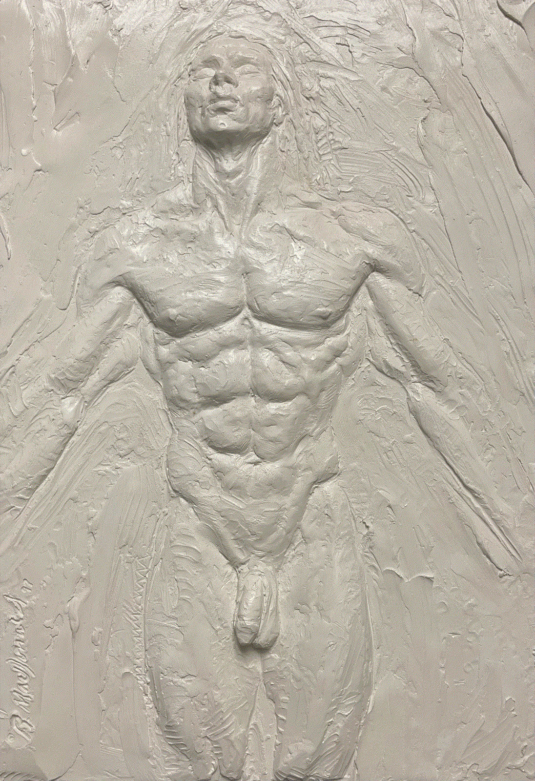 Richard MacDonald, Male Nude Athlete, Bas Relief I, Plaster, 1997