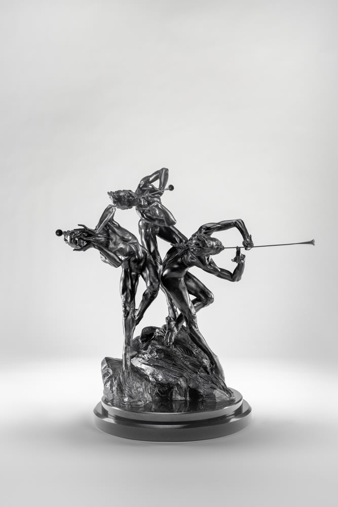 Richard MacDonald, Three Trumpeters, Nude, Third Life, Blanc Noir, 2020
