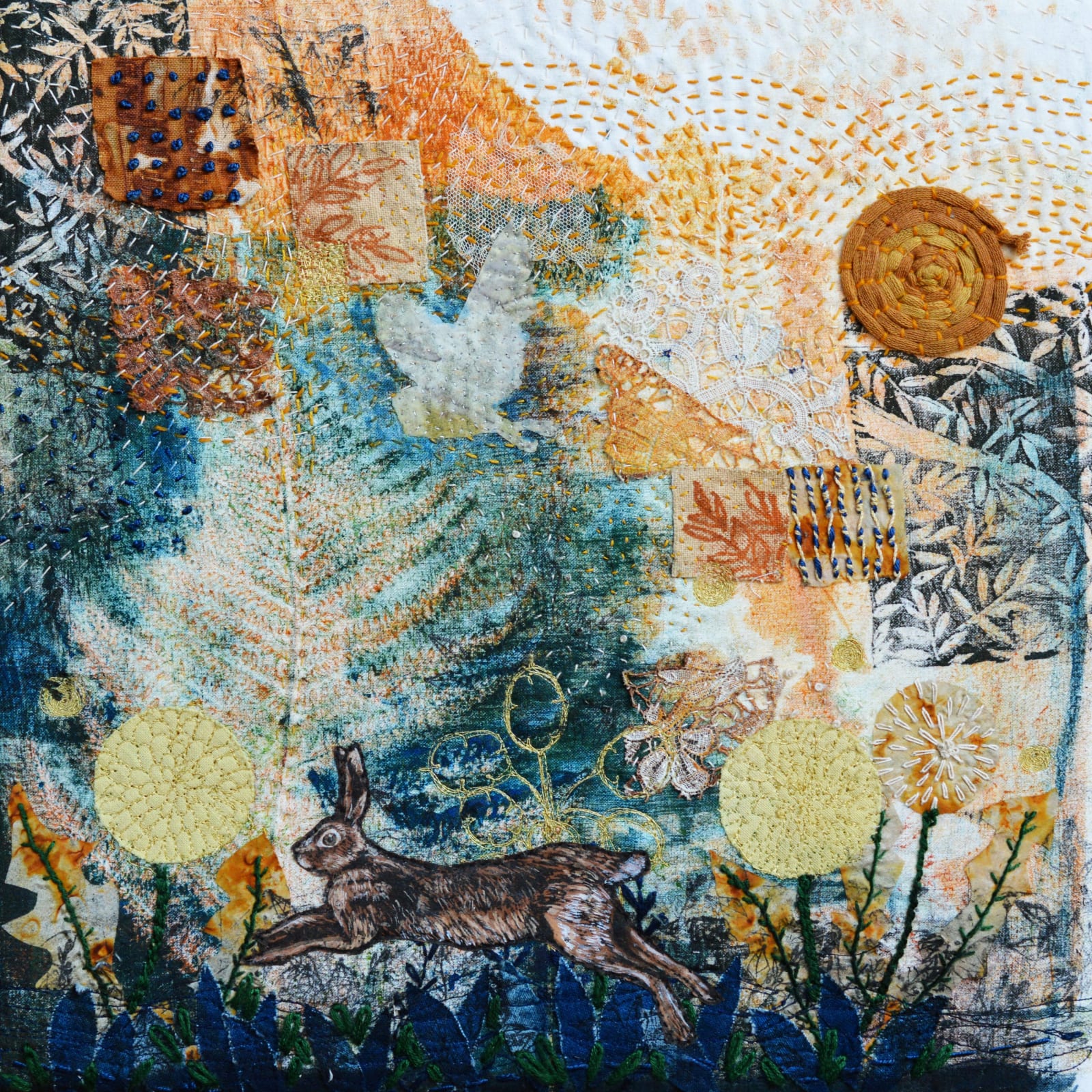 buy textile art rachael jane macdonald alchemist gallrey dingwall local textile artist original textile art embroidery dyeing stitch stars be my guide scottish textile artist highlands redstart gift us a cinder