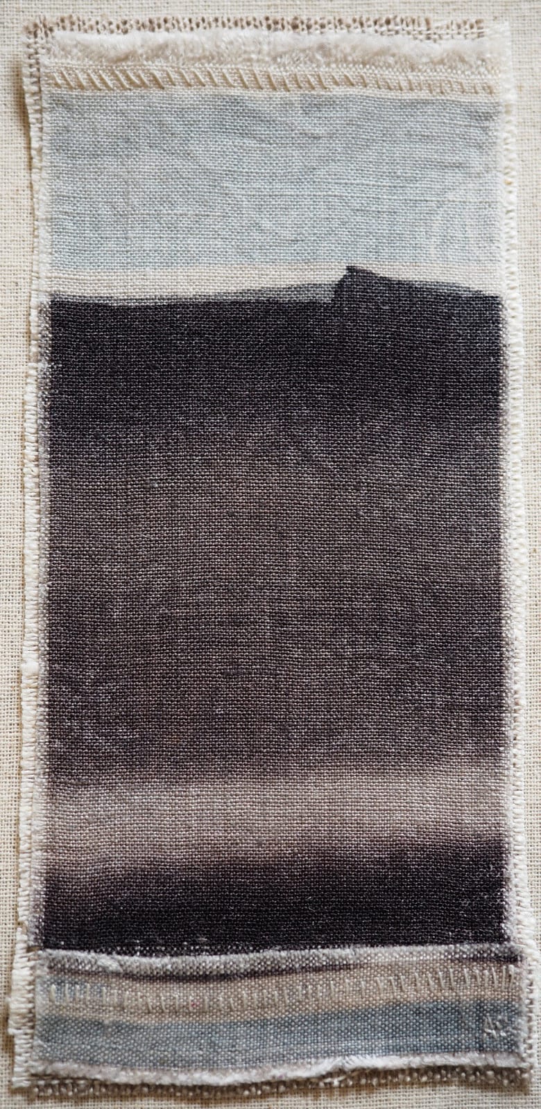 buy textile art artist original Aimee Coulshed Highlands Scottish square framed textile art monoprint organic stitch resist linen patchwork with embroidery Moonrise Duncan of Jordanstone Dundee