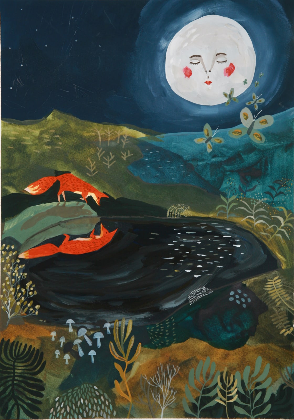 buy art bo gort fox gazing at himself alchemist gallery dingwall scottish artist ullapool highlands of scotland mixed media artwork acrylic watercolour