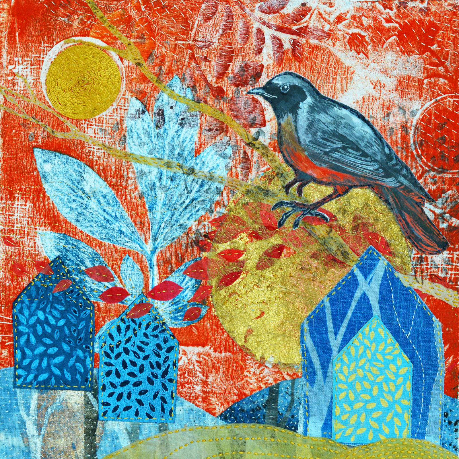 buy textile art rachael jane macdonald alchemist gallrey dingwall local textile artist original textile art embroidery dyeing stitch stars be my guide scottish textile artist highlands redstart gift us a cinder