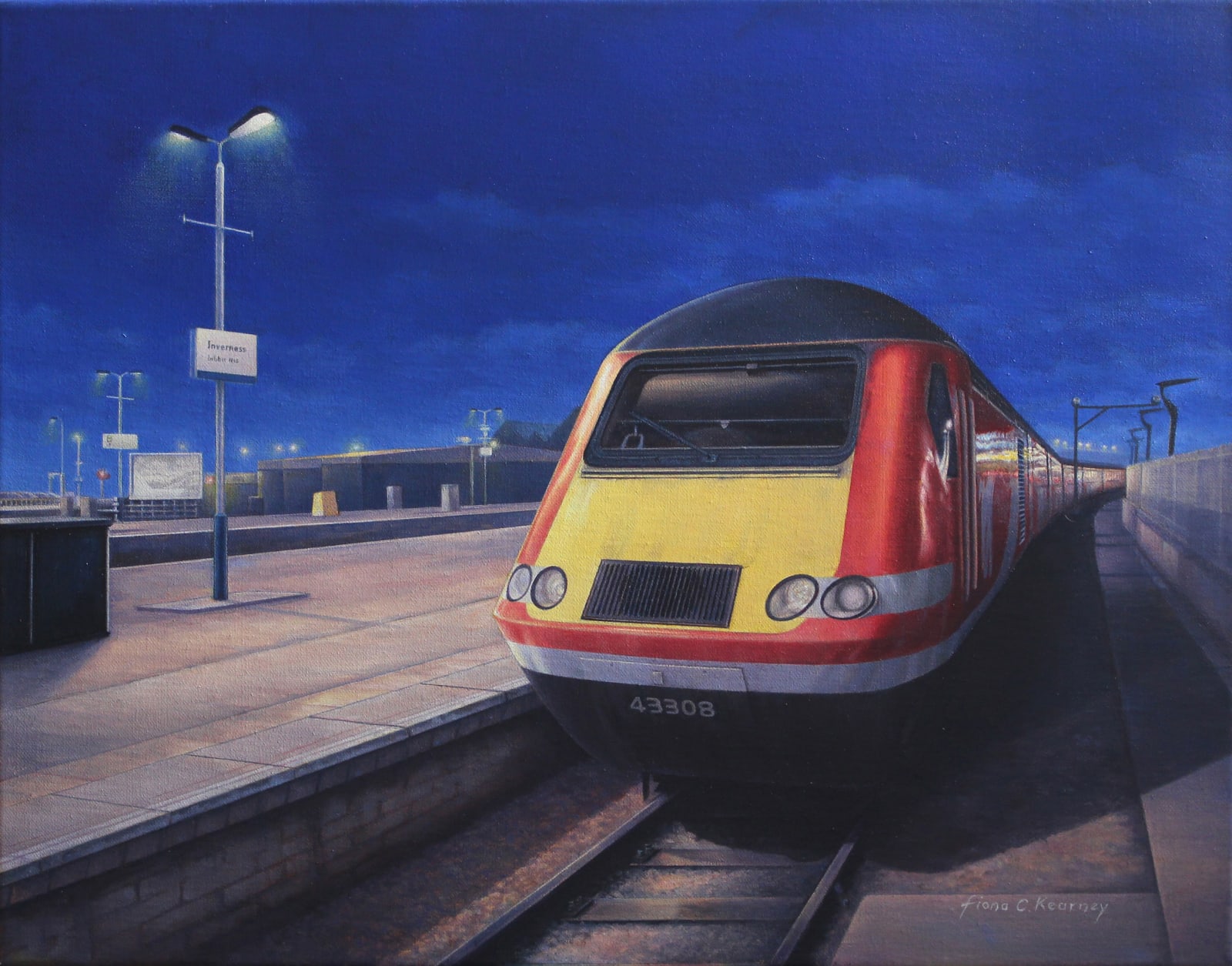 Fiona Kearney at Alchemist Gallery Dingwall The Highland Chieftain 125 oil painting oil on canvas train station Inverness