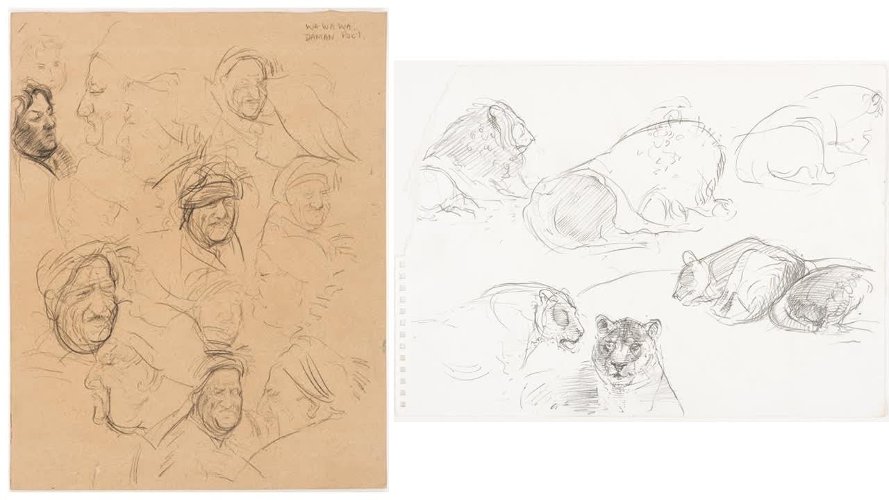 'Study of a Poet in Lahore' and 'Study of a Lion and Lioness' (both 1974)