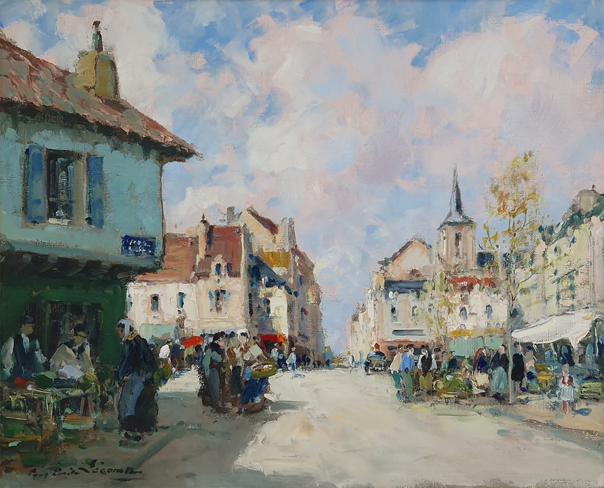 Paul Emile Lecomte, Rue animée, un jour de marché