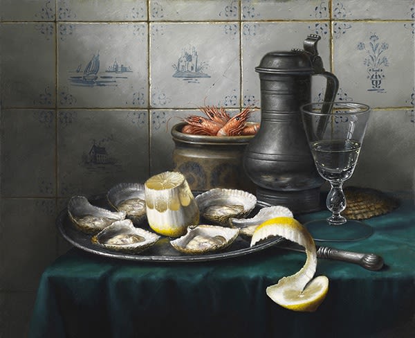 Brian Davies, Still Life with Delft Tiles
