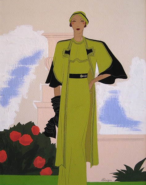 Léon Benigni, Élégante à l’ensemble vert, modèle Panache par Jenny