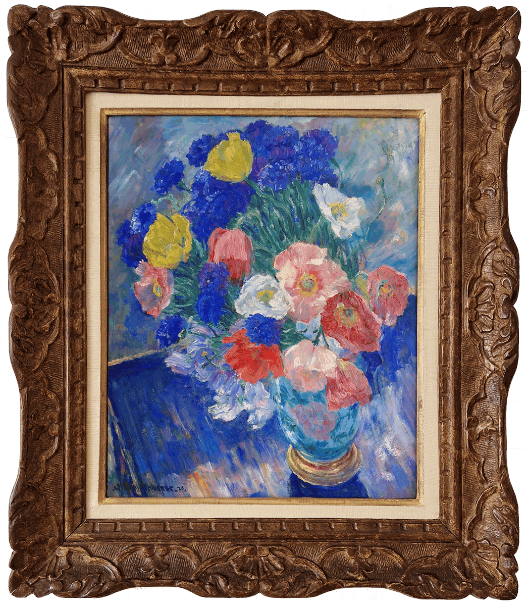 William Malherbe, Bouquet de tulipes, anémones et bleuets
