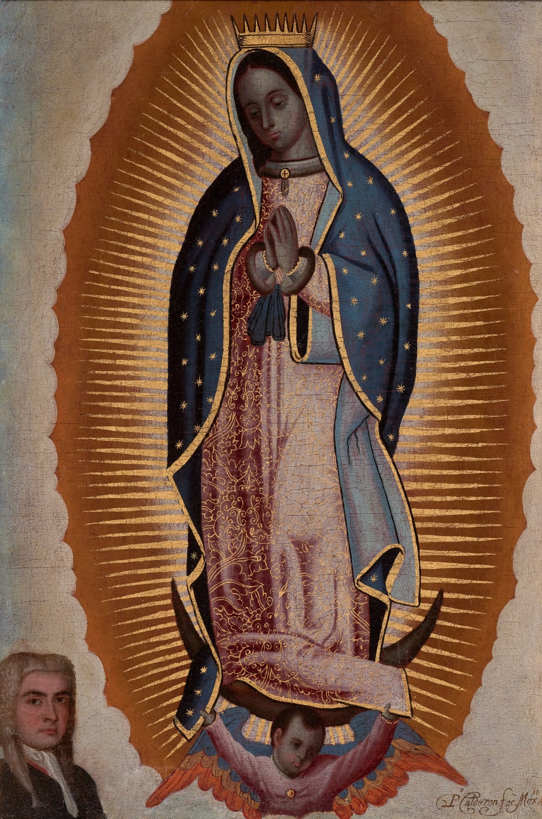 PEDRO LÓPEZ CALDERÓN, Our Lady Of Guadalupe with donor, Mexico, doc. 1681-1734, First third of the 18th century