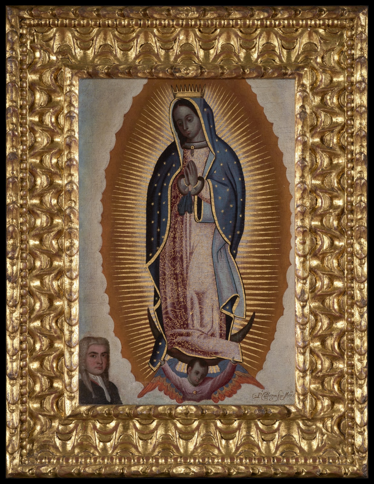 PEDRO LÓPEZ CALDERÓN, Our Lady Of Guadalupe with donor, Mexico, doc. 1681-1734, First third of the 18th century