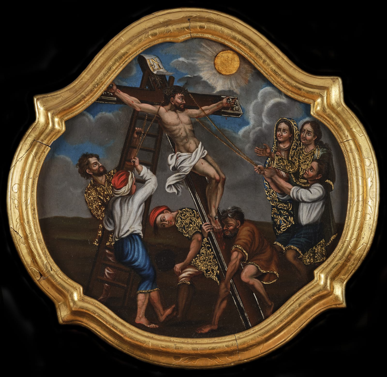 JESUS NAILED TO THE CROSS & SIMON OF CYRENE HELPING JESUS, Unidentified artist, Guatemala, 18th Century