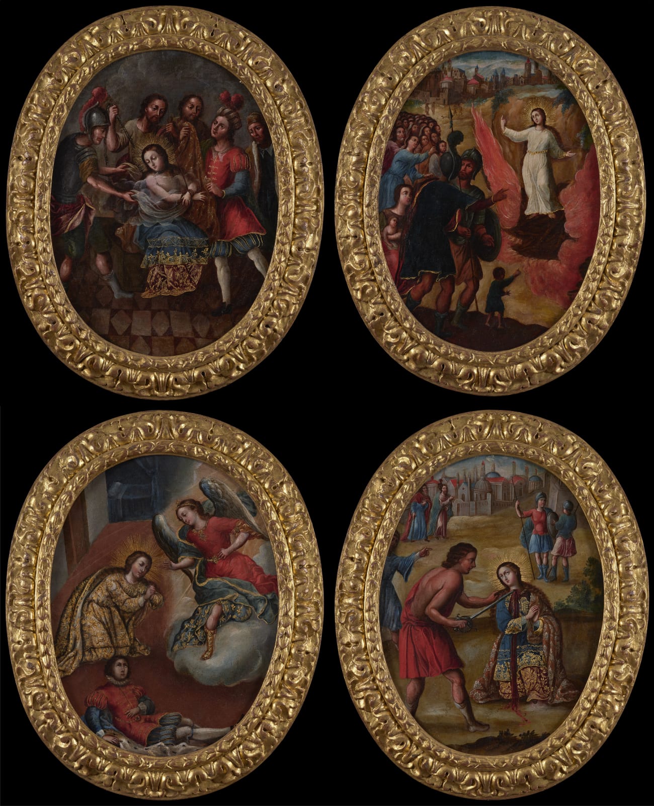 FOUR EPISODES OF THE STORY OF SAINT AGNES OF ROME, Unidentified artist, Cuzco (Peru), First half of the 18th century