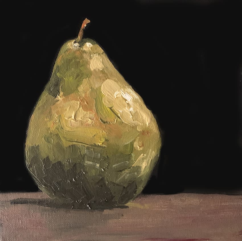 Pear still life Oil Painting on board by artist Stephen Charlton
