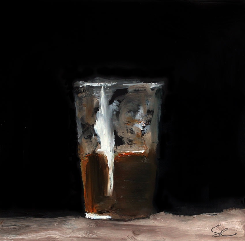 Glass of beer Oil Painting on panel by artist Stephen Charlton