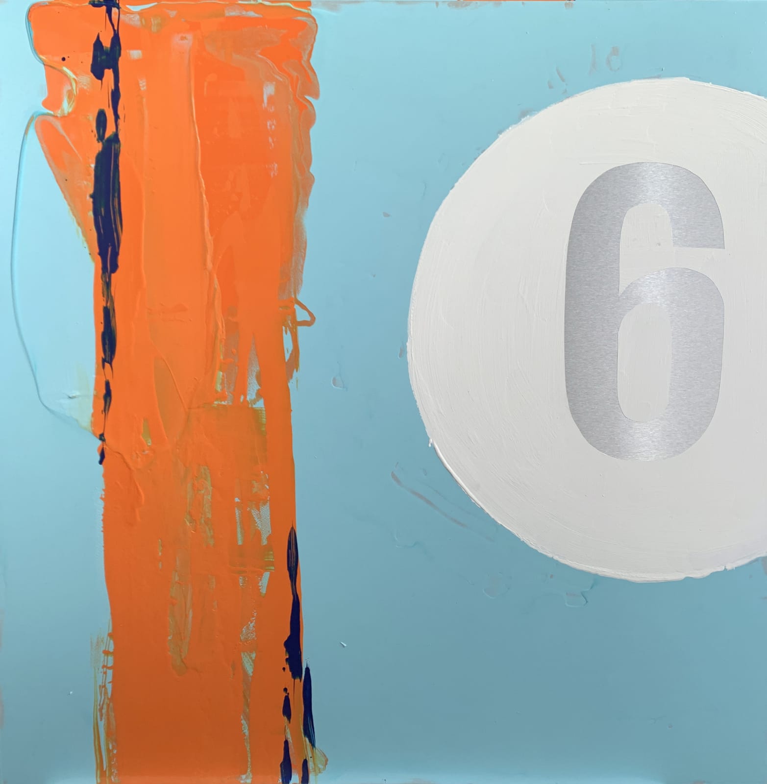 Gulf racing colours oil painting with number 6 in orange and blue by artist Stephen Charlton