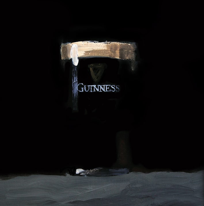 Pint of Guinness Oil Painting on panel by artist Stephen Charlton