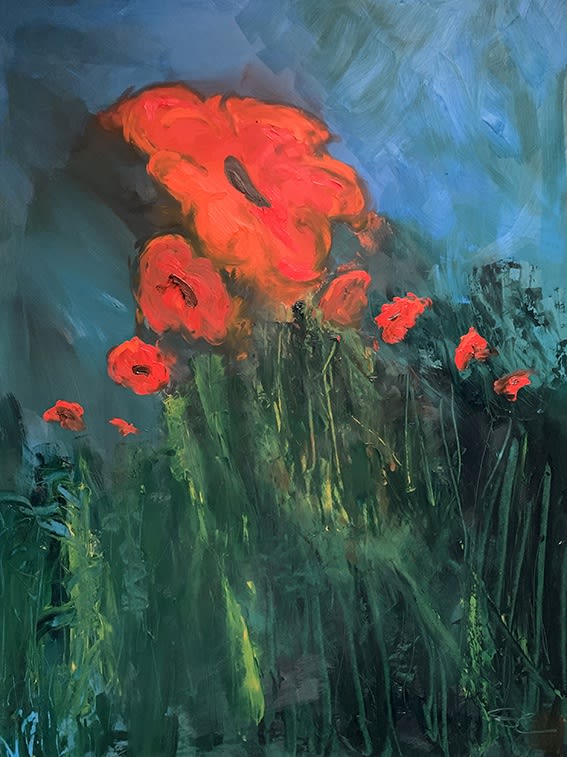 Poppy flowers painted in oils by artist Stephen Charlton at www.stephencharlton.com