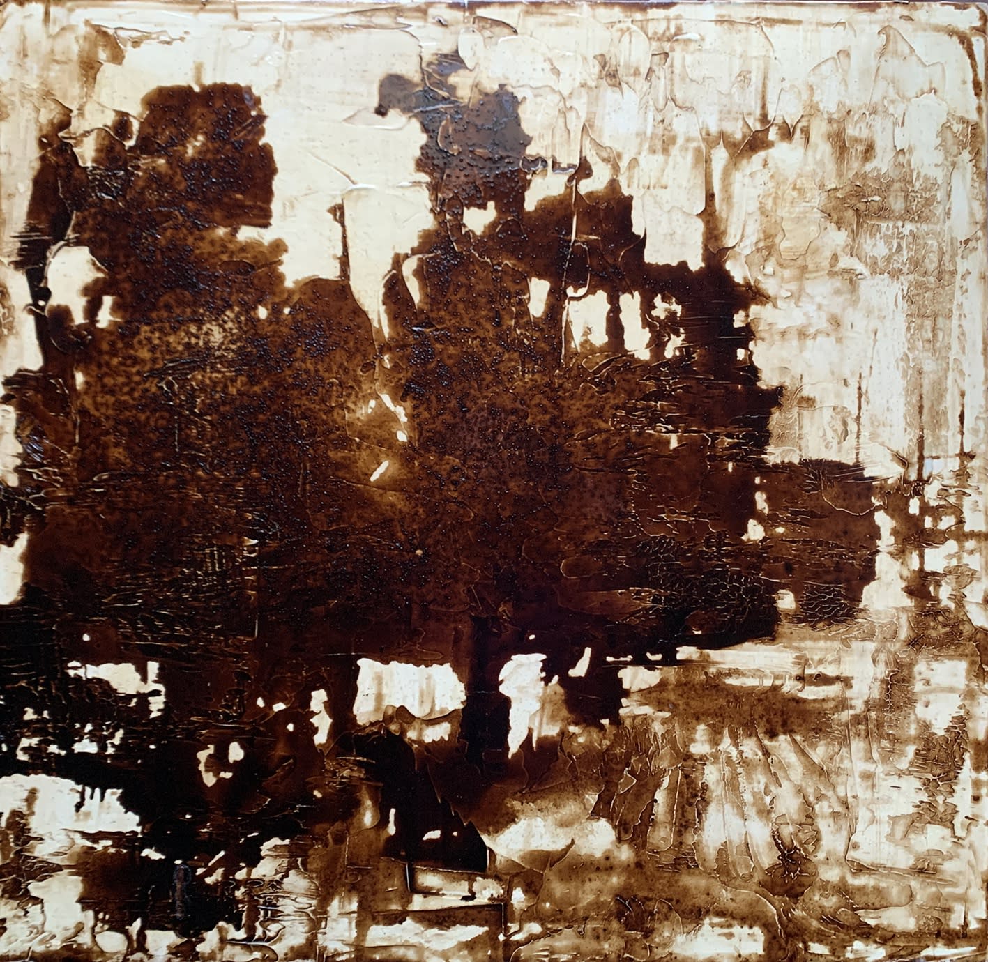 Contemporary acrylic painting in coffee on board. Coffee painting. By Stephen Charlton Artist