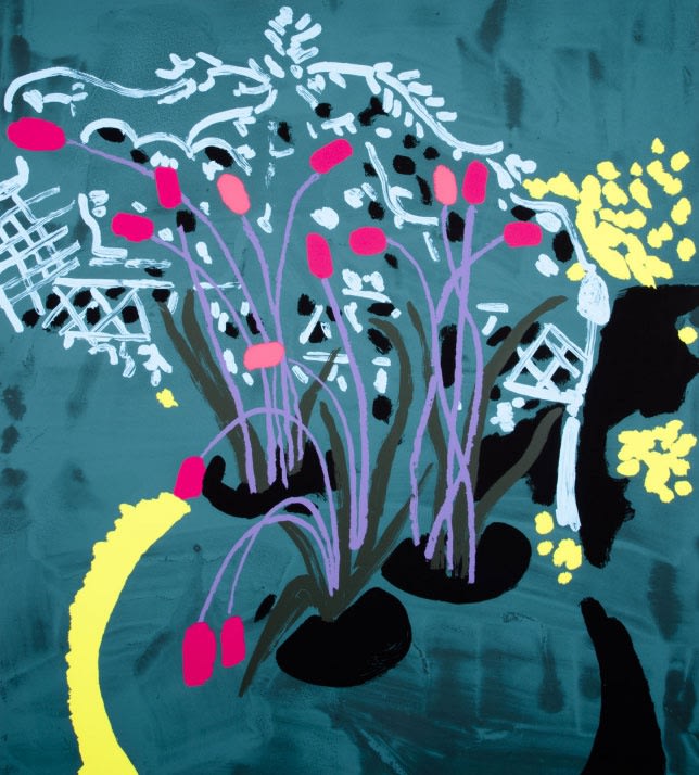 Bruce McLean , Light Blue Garden Seat with Violet Stalks , 2019
