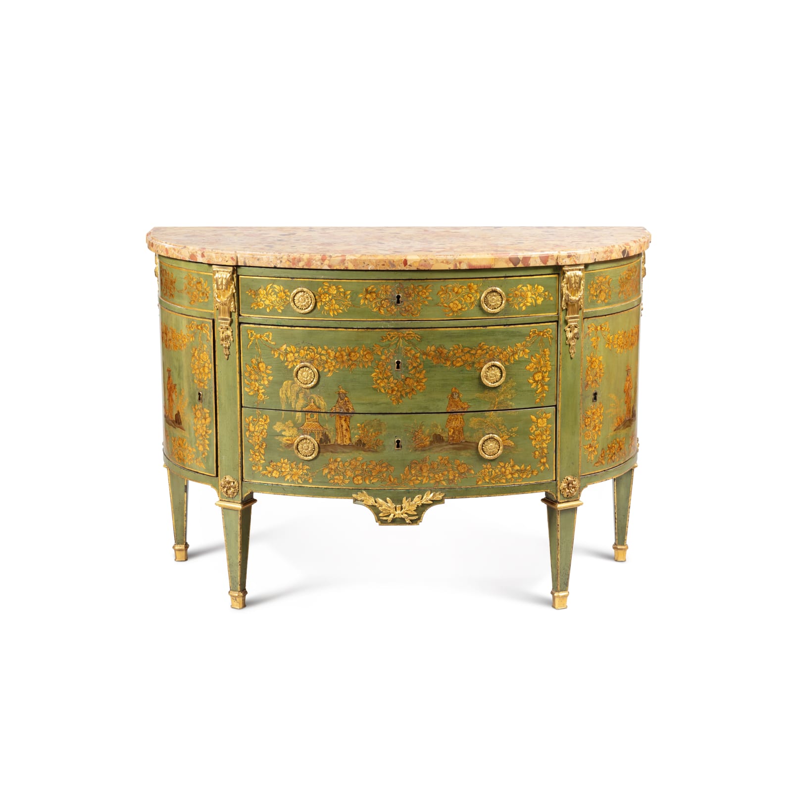 Charles Topino (1742-1803), Commode 1/2 lune en vernis parisien, 18 ème