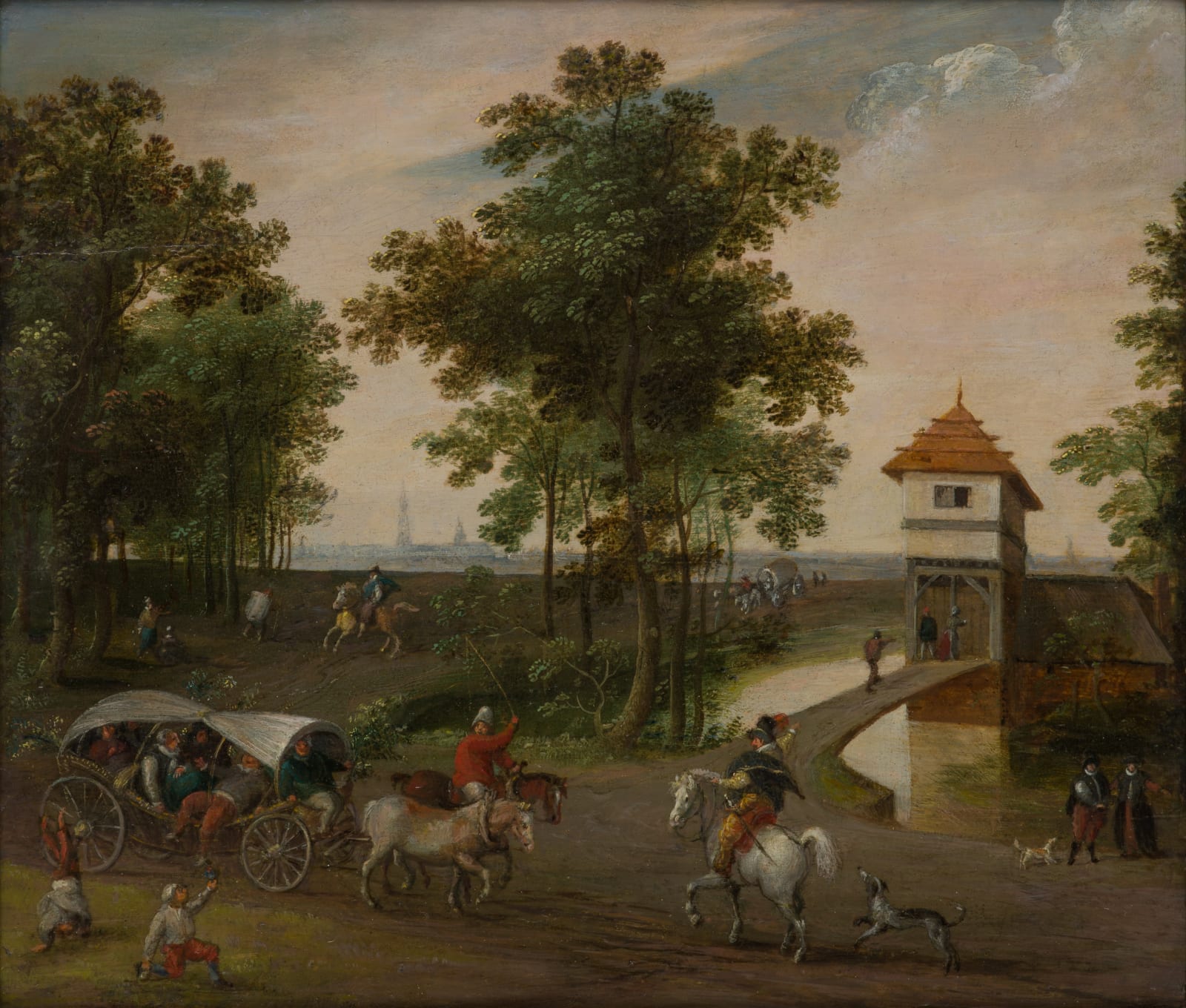 Jacob Grimmer (1525-1590), voyageurs sur un chemin avec la cathédrale d'ANVERS, 16 ème