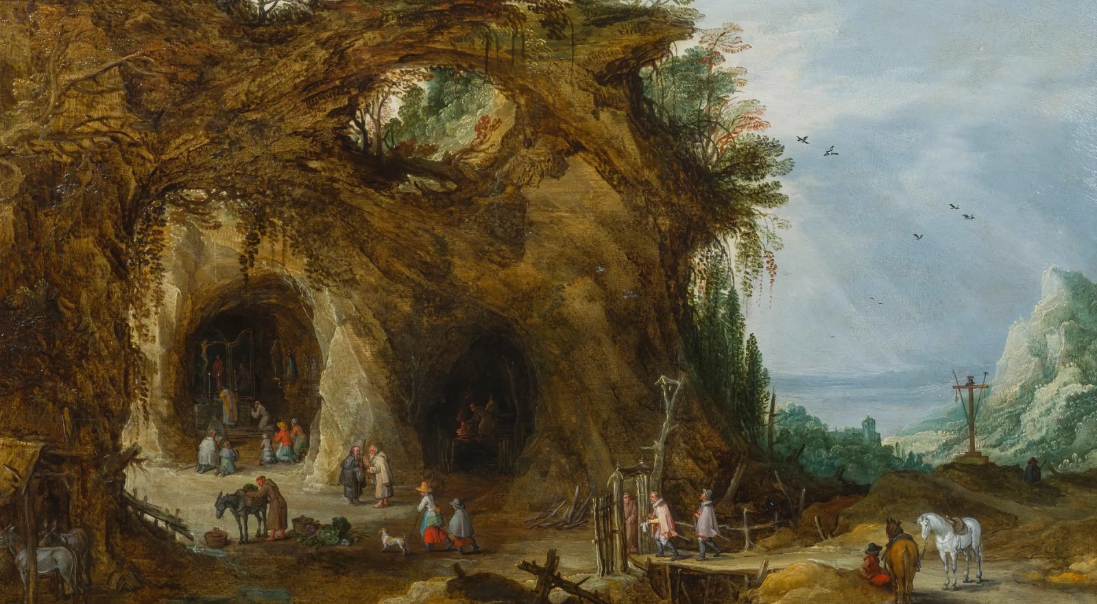 Joos de MOMPER & Jan BRUEGHEL l’ancien Anvers (1564-1635) - (1568-1625), Grotte avec service religieux, 17 ème